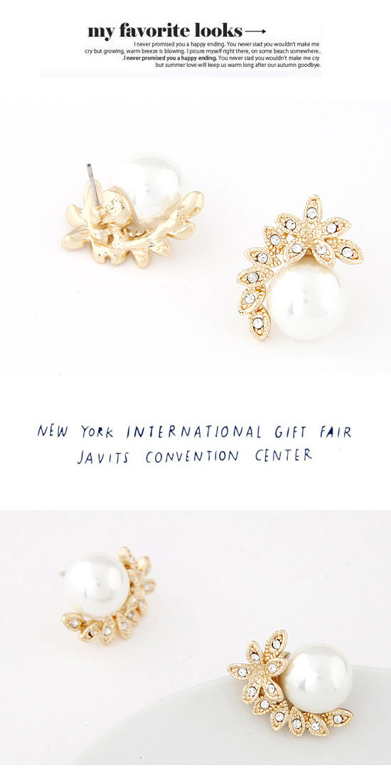 2011 Gold Color Pearl Decorated Flower Design,Stud Earrings