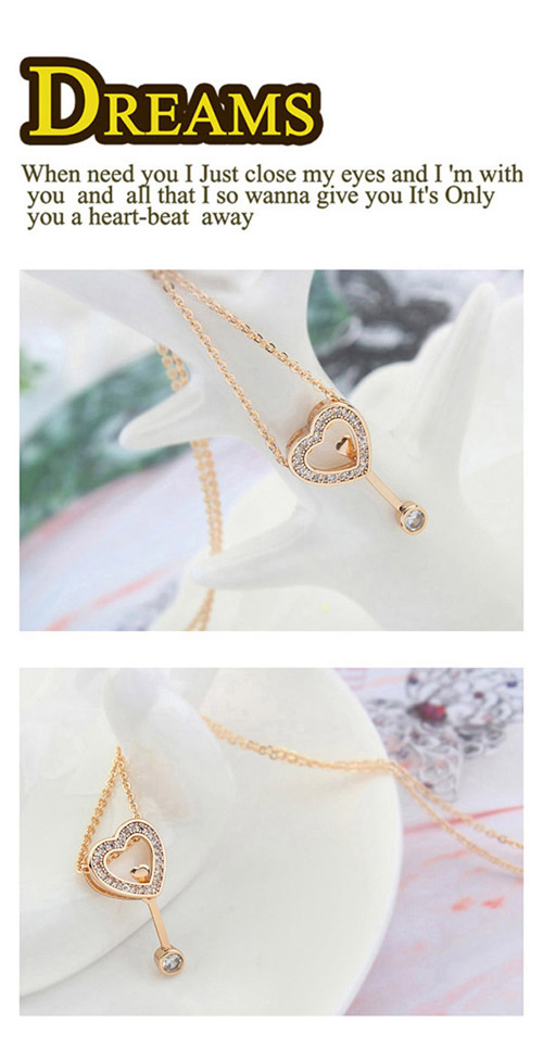 Autism White & Champagne Gold Diamond Decorated Heart Shape Pendant Design,Crystal Necklaces