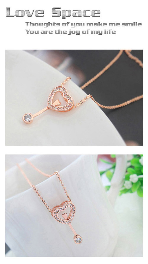 Autism White & Champagne Gold Diamond Decorated Heart Shape Pendant Design,Crystal Necklaces