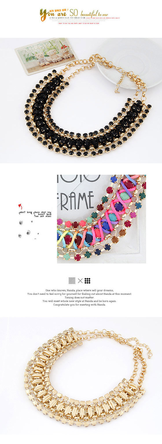 Cheerleadi Multicolor Gemstone Decorated Multilayer Weave Design,Bib Necklaces