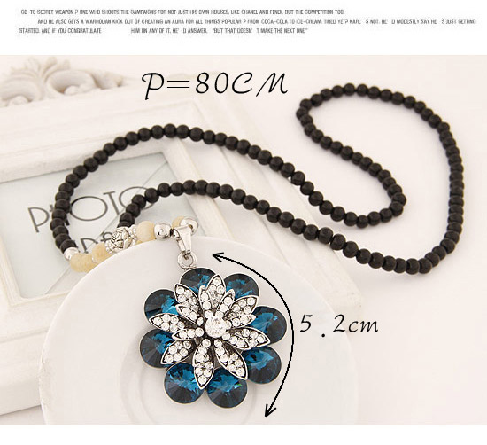 Limited Blue Diamond Decorated Flower Pendant Design Alloy Beaded Necklaces,Beaded Necklaces