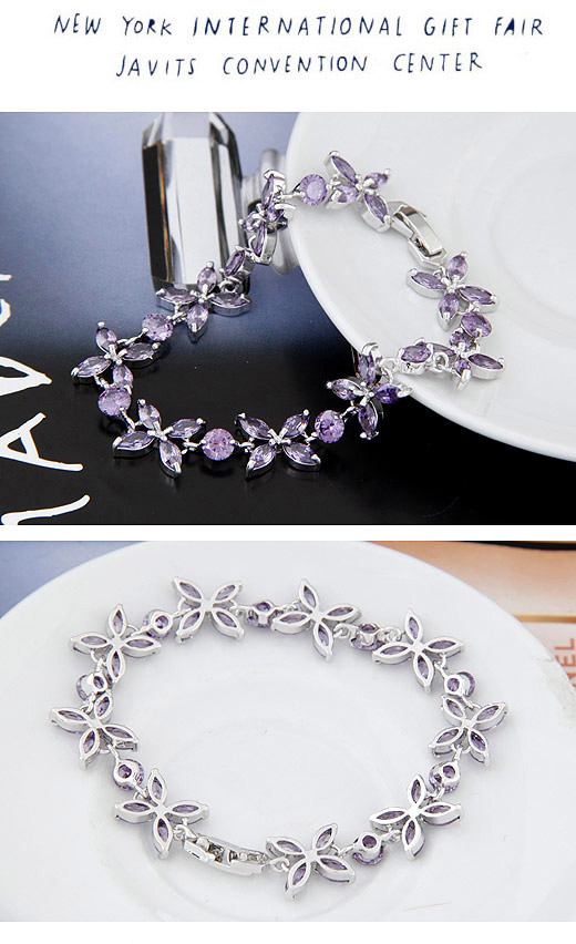 Waltons Dark Blue Diamond Decorated Flower Design Alloy Crystal Bracelets ,Crystal Bracelets