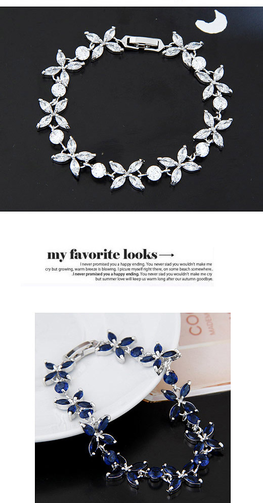 High White Diamond Decorated Flower Design Alloy Crystal Bracelets ,Crystal Bracelets