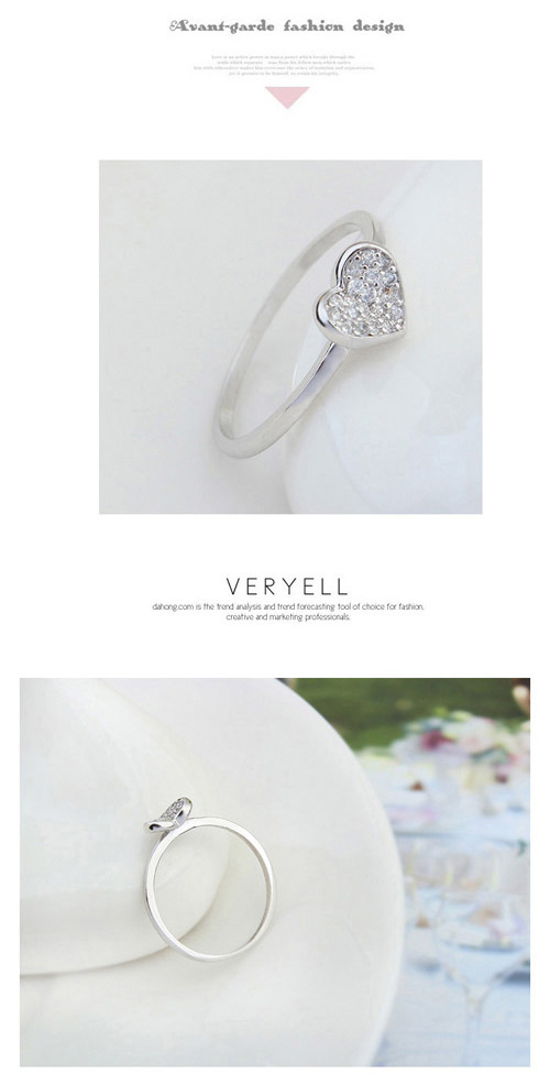 Cubic White Heart Shape Decorated Simple Design Zircon Crystal Rings ,Crystal Rings