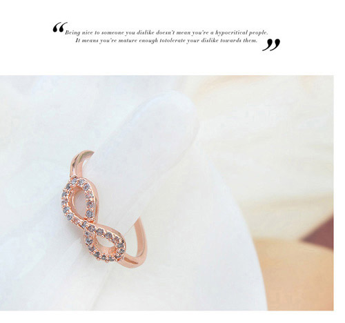 Religious White & Rose Gold Diamond Decorated Eight-shape Design Zircon Crystal Rings ,Crystal Rings