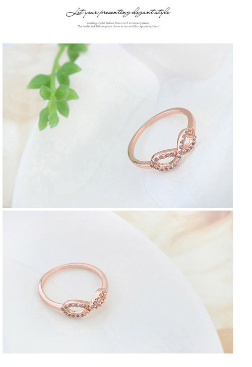 Religious White & Rose Gold Diamond Decorated Eight-shape Design Zircon Crystal Rings ,Crystal Rings