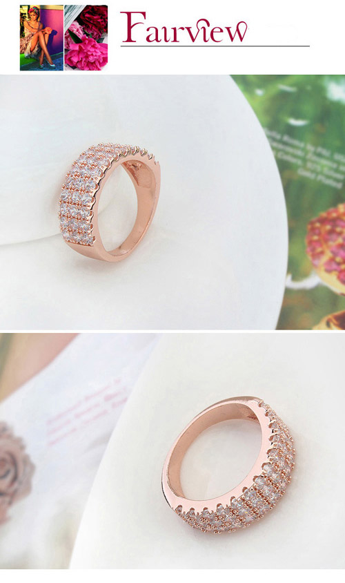 Order White & Rose Gold Diamond Decorated Simple Design,Crystal Rings