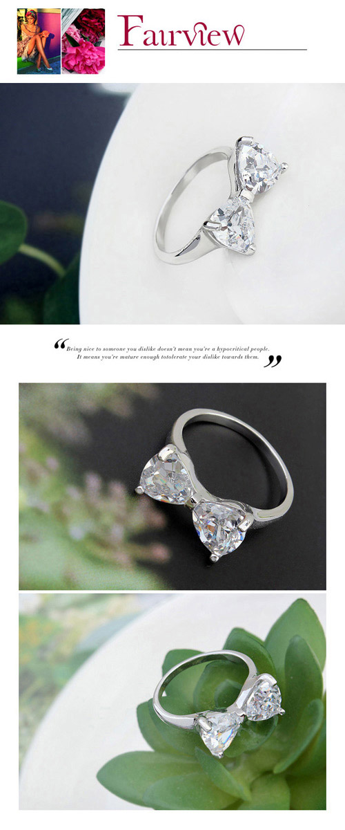 Famale Navy Blue Bowknot Shape Decorated Simple Design Zircon Crystal Rings ,Crystal Rings