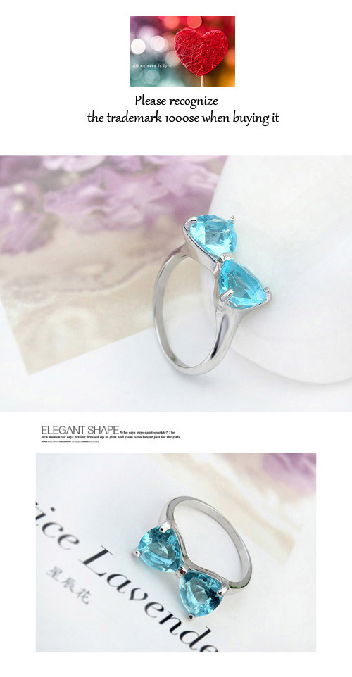 Famale Navy Blue Bowknot Shape Decorated Simple Design Zircon Crystal Rings ,Crystal Rings