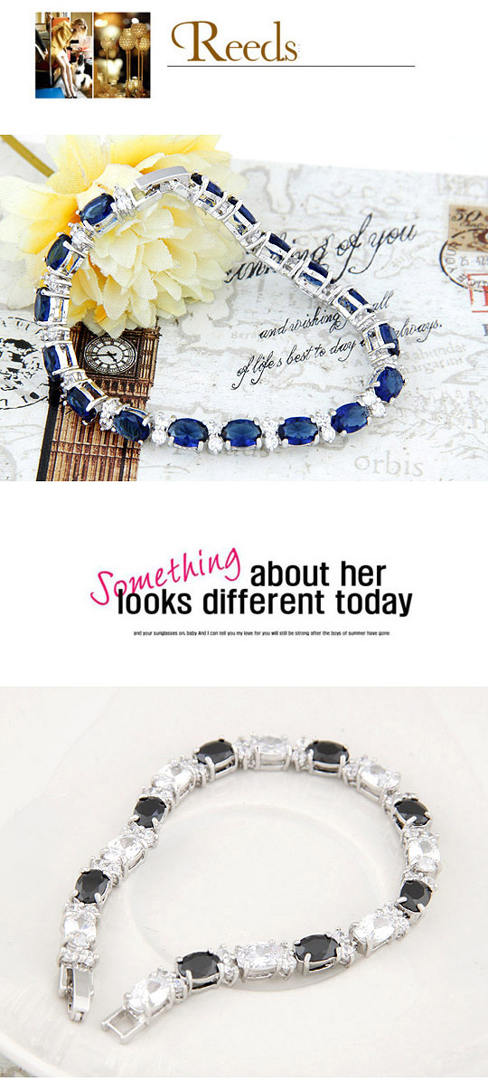 Charming Black & White Gemstone Decorated Simple Design Zircon Crystal Bracelets ,Crystal Bracelets