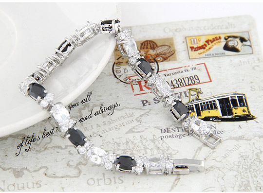 Charming Black & White Gemstone Decorated Simple Design Zircon Crystal Bracelets ,Crystal Bracelets