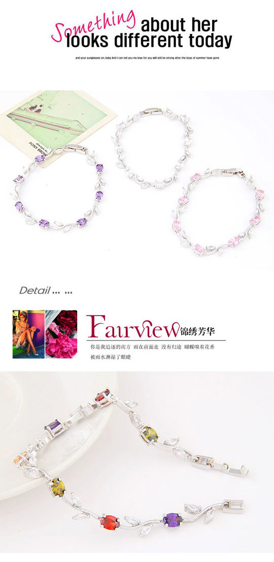 Simple White Diamond Decorated Leaf Shape Design Zircon Crystal Bracelets ,Crystal Bracelets