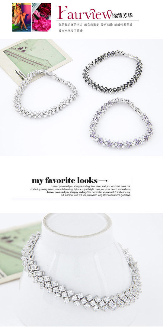 Vellum White Diamond Decorated Square Shape Design Zircon Crystal Bracelets ,Crystal Bracelets