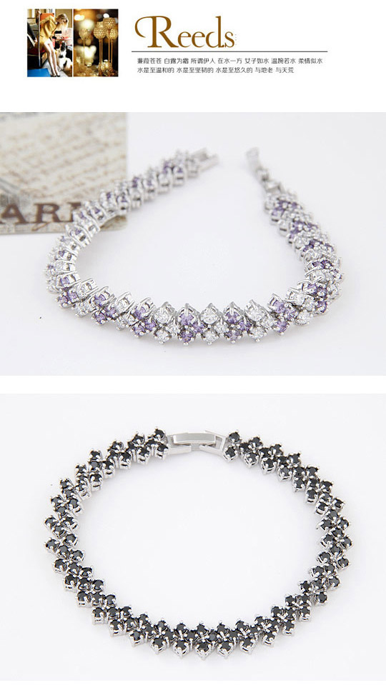 Vellum White Diamond Decorated Square Shape Design Zircon Crystal Bracelets ,Crystal Bracelets