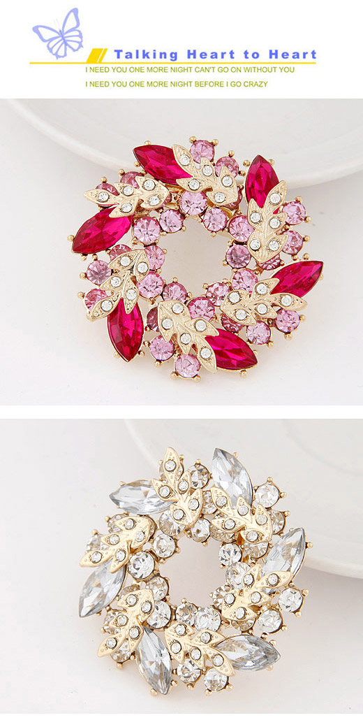 Blank Red Diamond Decorated Leaf Shape Design Alloy Korean Brooches ,Korean Brooches