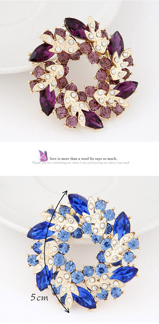 Tribal Dark Purple Diamond Decorated Leaf Shape Design Alloy Korean Brooches ,Korean Brooches