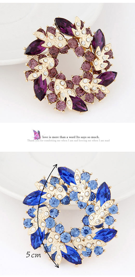 2013 Blue Diamond Decorated Leaf Shape Design Alloy Korean Brooches ,Korean Brooches