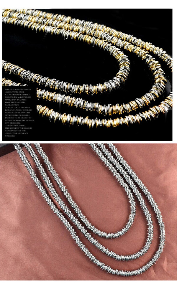 Handmade Silver Color Metal Weave Multilayer Design Alloy Multi Strand Necklaces,Multi Strand Necklaces