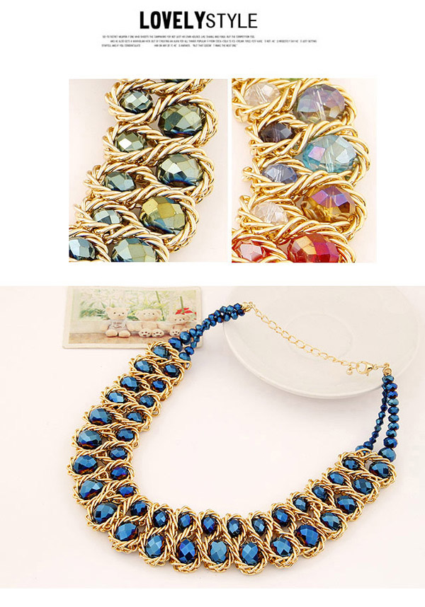 Reversible Blue Double Layer Weave Design Alloy Bib Necklaces,Bib Necklaces