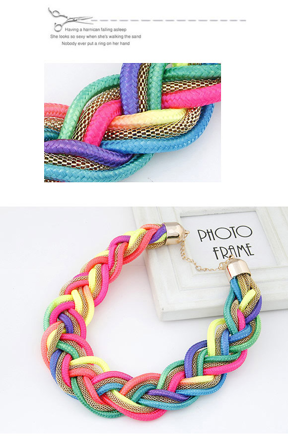 Current Multicolor Metal Decorated Weave Design,Bib Necklaces