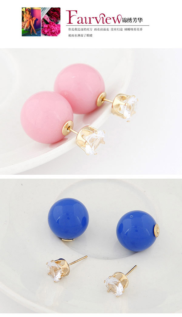 Sheer Pink Diamond Decorated Round Shape Design,Stud Earrings