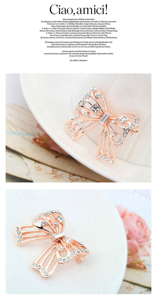 Couture Olive & Rose Gold Hollow Out Butterfly Shape Simple Design Alloy Crystal Brooches ,Crystal Brooches
