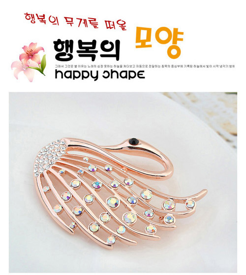 Christenin Gloss White & Rose Gold Diamond Decorated Swan Shape Design Alloy Crystal Brooches ,Crystal Brooches