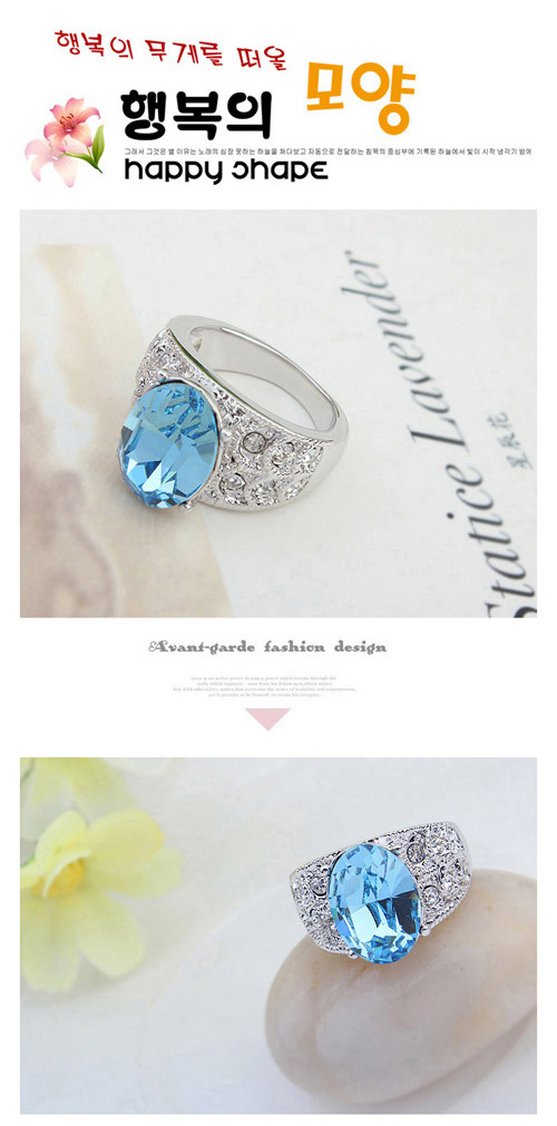 Attractive Navy Blue Oval Gemstone Shape Decorated Simple Design Alloy Crystal Rings ,Crystal Rings
