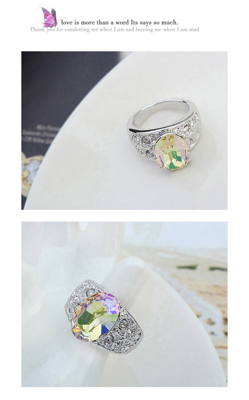 Attractive Navy Blue Oval Gemstone Shape Decorated Simple Design Alloy Crystal Rings ,Crystal Rings