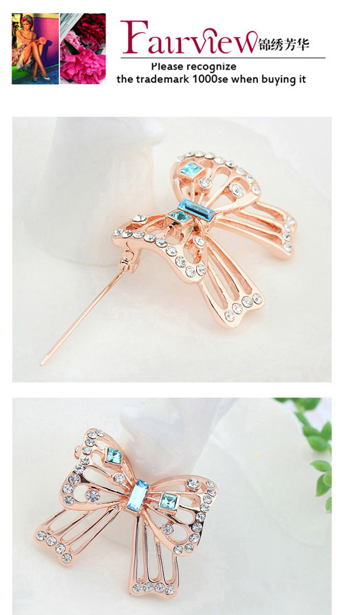 Genuine Light Plum Red & Rose Gold Hollow Out Butterfly Shape Simple Design Alloy Crystal Brooches ,Crystal Brooches
