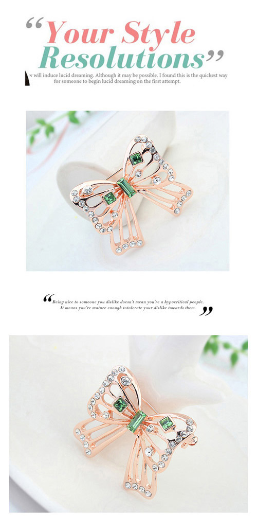 Genuine Light Plum Red & Rose Gold Hollow Out Butterfly Shape Simple Design Alloy Crystal Brooches ,Crystal Brooches