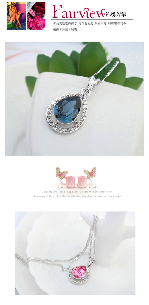 Shopping Navy Blue Diamond Decorated Waterdrop Shape Design Alloy Crystal Sets ,Crystal Sets