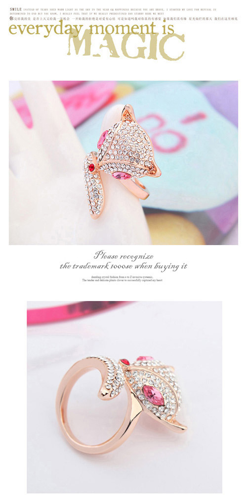 Modern Black & Rose Gold Diamond Decorated Fox Shape Design Alloy Crystal Rings ,Crystal Rings