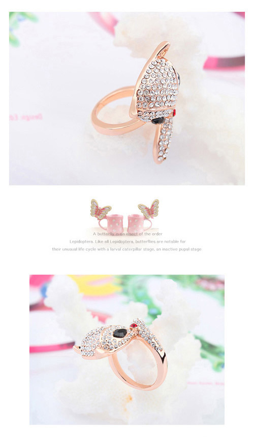 Modern Black & Rose Gold Diamond Decorated Fox Shape Design Alloy Crystal Rings ,Crystal Rings