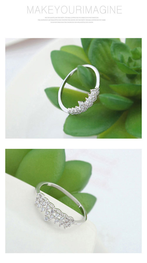 Correspond White & Rose Gold Crown Shape Decorated Simple Design,Crystal Rings