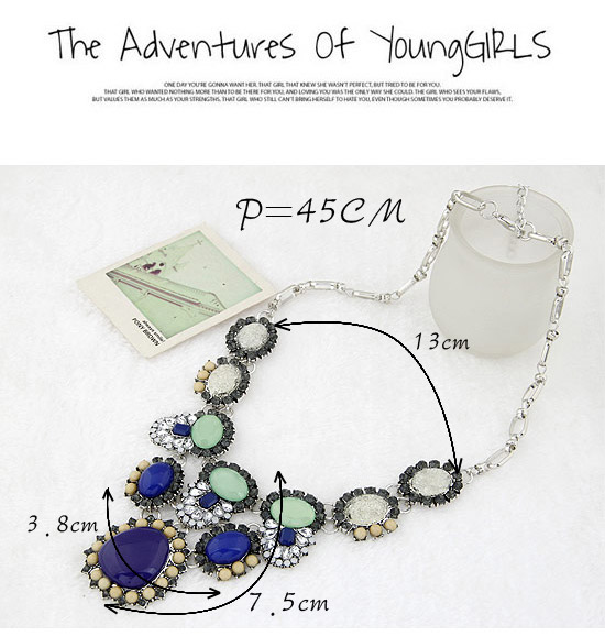 Medieval Drak Blue Oval Shape Gemstone Decorated Simple Design Alloy Bib Necklaces,Bib Necklaces