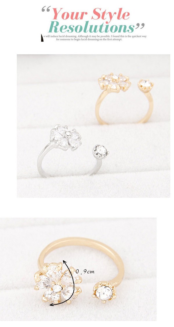 Stylish Silver Color Diamond Decorated Flower Design Alloy Korean Rings ,Fashion Rings