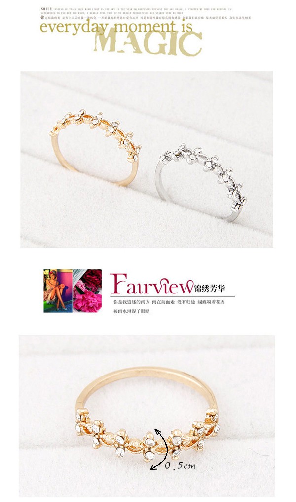 Moving Gold Color Diamond Decorated Simple Design Alloy Korean Rings,Fashion Rings