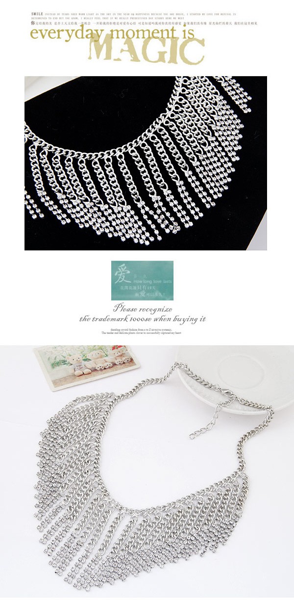 Bendable Silver Color Chain Decorated Tassel Design Alloy Bib Necklaces,Bib Necklaces