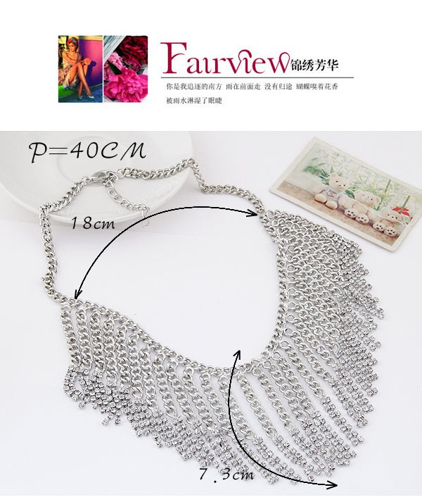 Bendable Silver Color Chain Decorated Tassel Design Alloy Bib Necklaces,Bib Necklaces