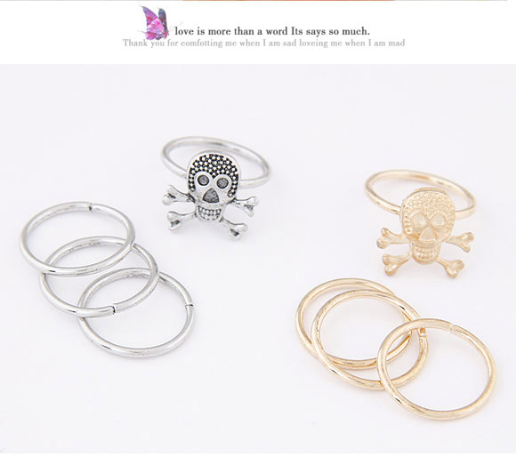 Crinkle Gold Color Skull Shape Decorated Simple Design,Fashion Rings
