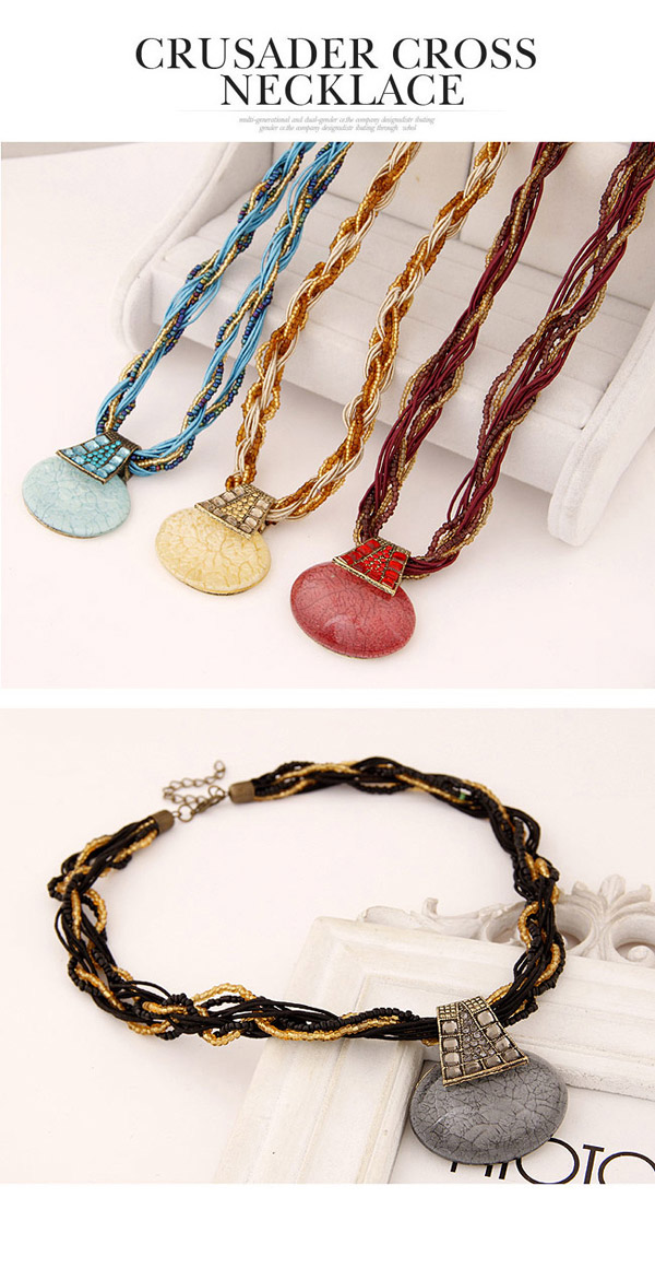Posh Beige Gemstone Decorated Simple Design Alloy Bib Necklaces,Bib Necklaces