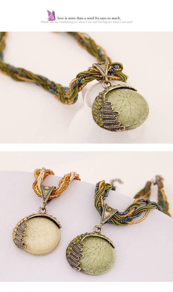 Expression Blue Diamond Decorated Round Shape Design Alloy Bib Necklaces,Pendants