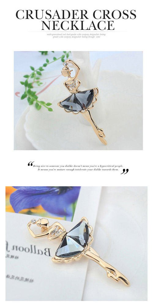 Graduation Light Coffee & Champagne Gold Dancing Girl Shape Decorated Simple Design Alloy Crystal Brooches ,Crystal Brooches