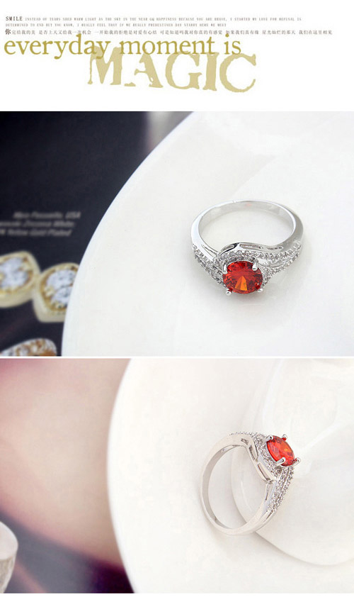 Little Garnet Red Diamond Decorated Simple Design Zircon Crystal Rings ,Crystal Rings