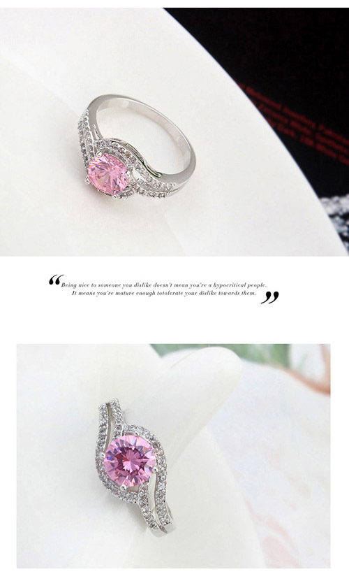 Fit Pink Diamond Decorated Simple Design Zircon Crystal Rings ,Crystal Rings