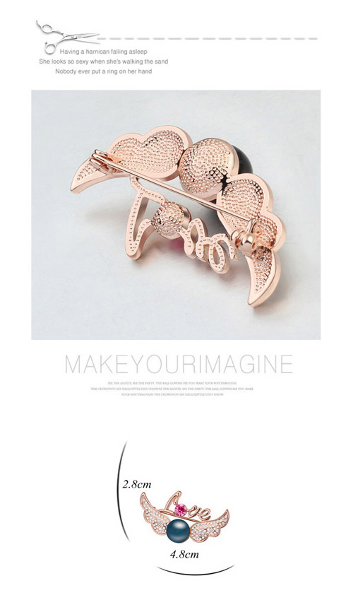 Micro Copper & Rose Gold Pearl Decorated Wings Shape Design Alloy Crystal Brooches ,Crystal Brooches