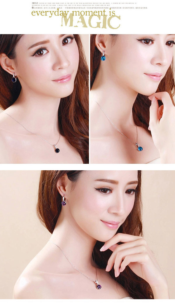 Cranes Sapphire Blue Diamond Decorated Simple Design Alloy Crystal Earrings ,Crystal Earrings