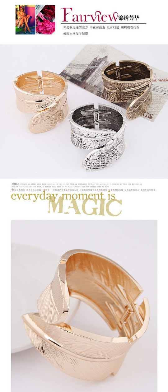 Butterfly Gold Color Leaf Shape Decorated Simple Design Alloy Fashion Bangles ,Fashion Bangles
