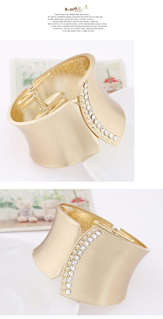 Ruby Gold Color Diamond Decorated Geometrical Shape Wide Design Alloy Fashion Bangles ,Fashion Bangles